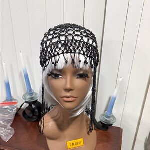 Black Beaded Net Flapper Headpiece